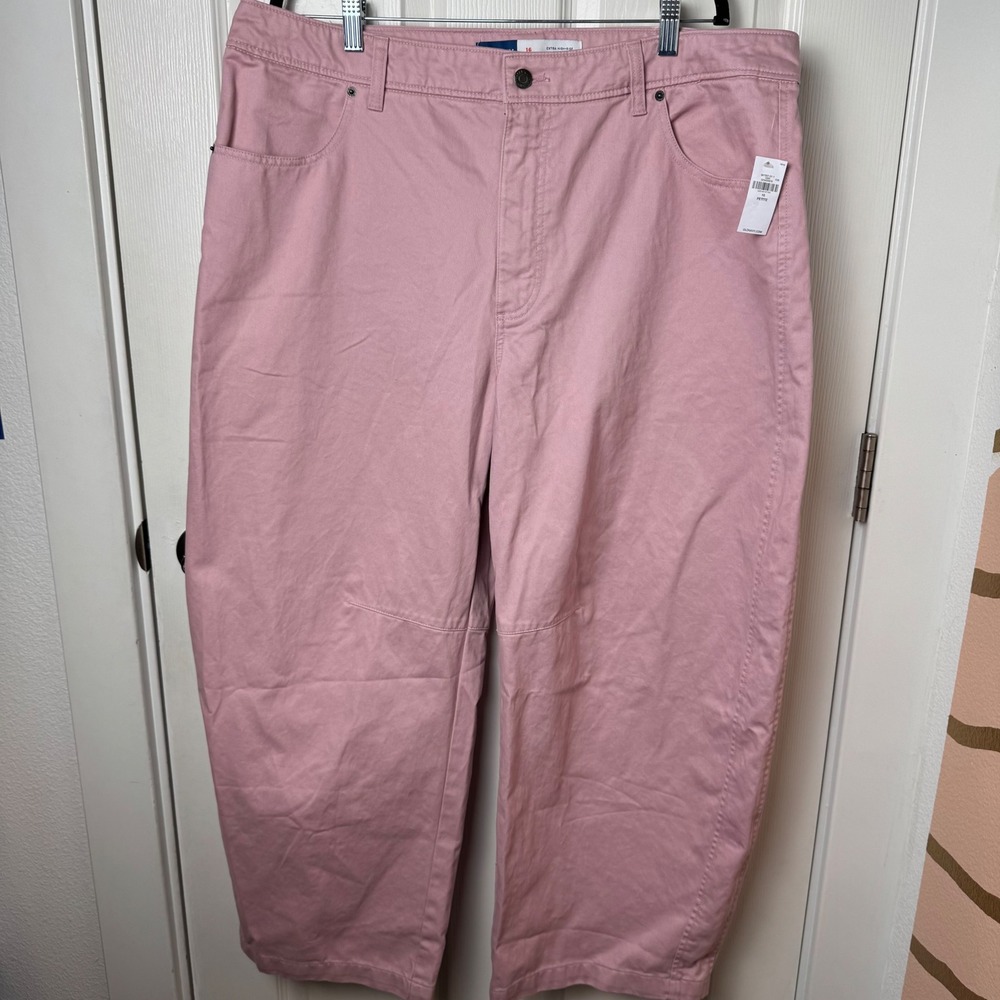 Old Navy Barrel Leg Pants Women 16 Pink Extra High Rise Petite NEW